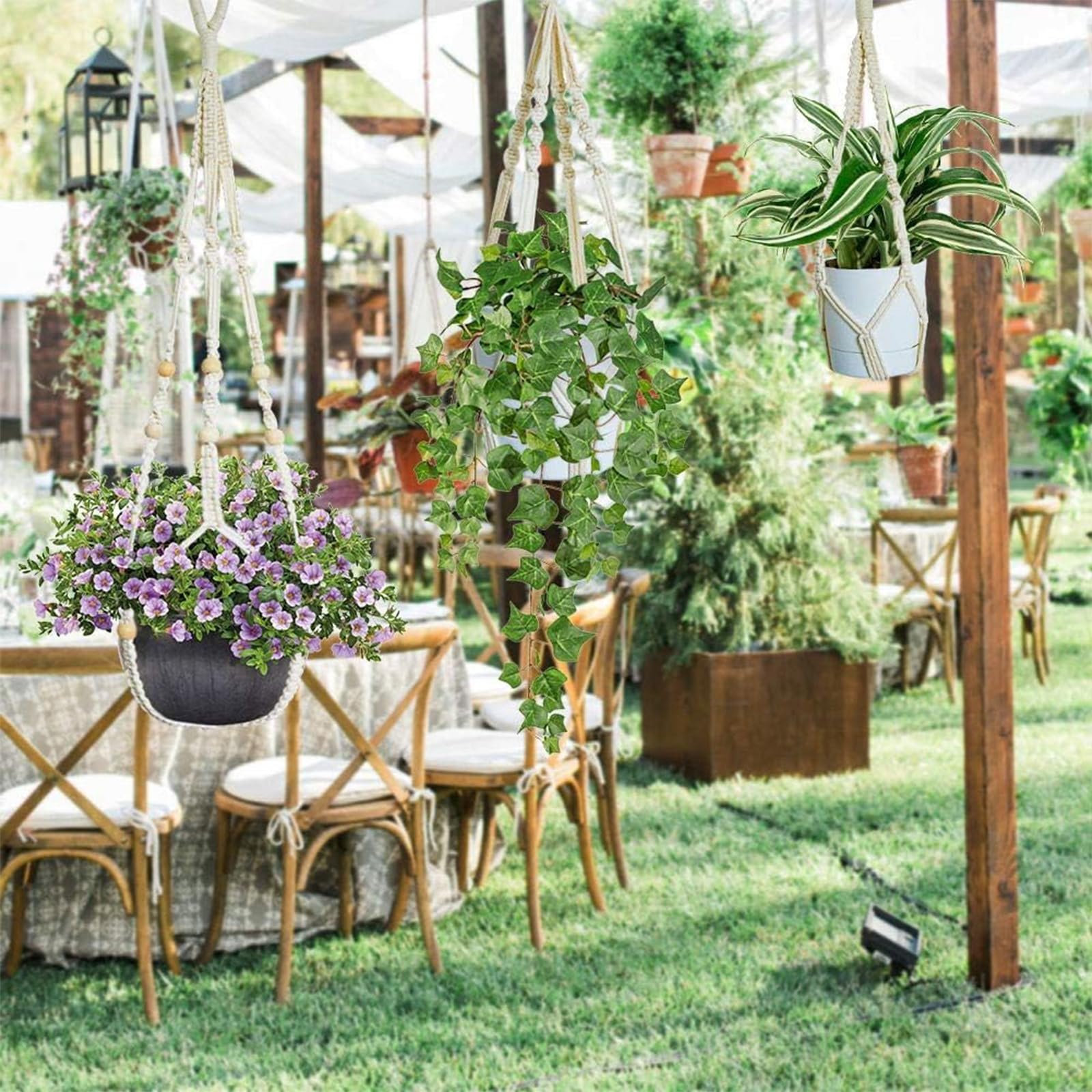 Кошик підвісний макраме Бавовняна мотузка Підвісний горщик Набір 6 штук, фото №5