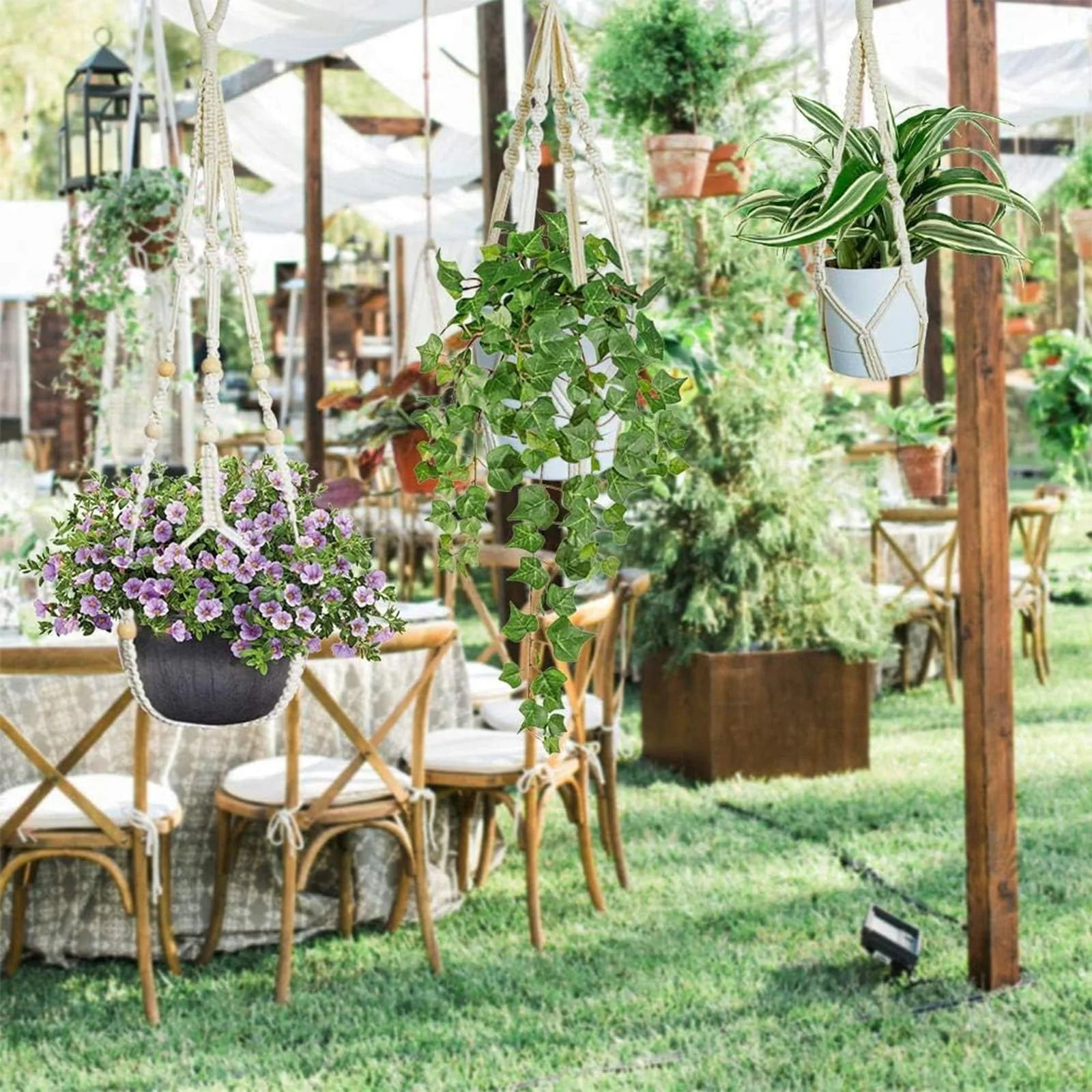 Корзина подвесная макраме Хлопковая веревка Подвесной горшок Набор 6 штук, фото №5