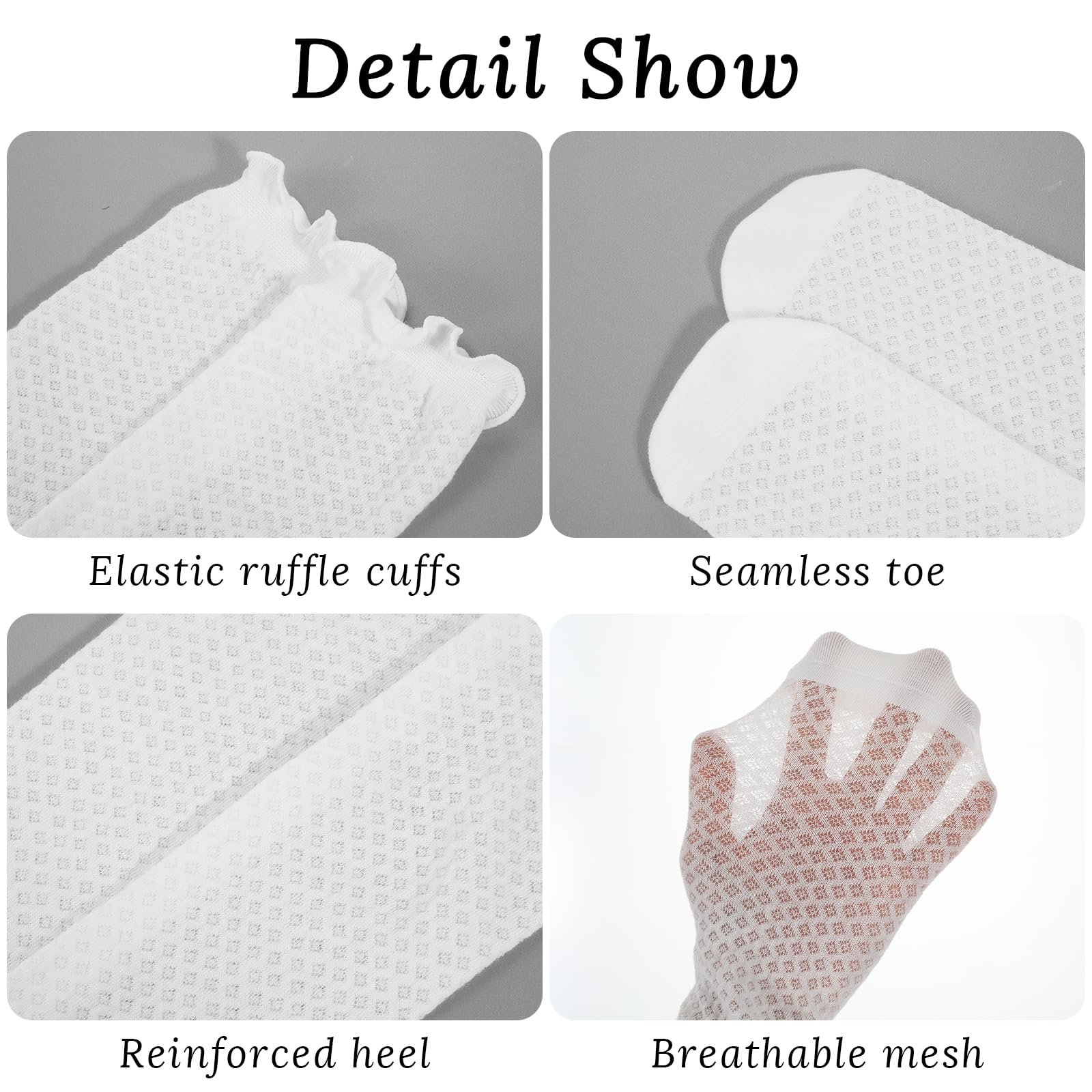 Носки Yolev 5 пар Женские, Белые Хлопковые Носки с Рюшами, Спортивные Носки, Удобные, Дышащие Носки, Однотонные Балетные Носки, Носки до Щиколотки для Женщин и Девочек, фото №3