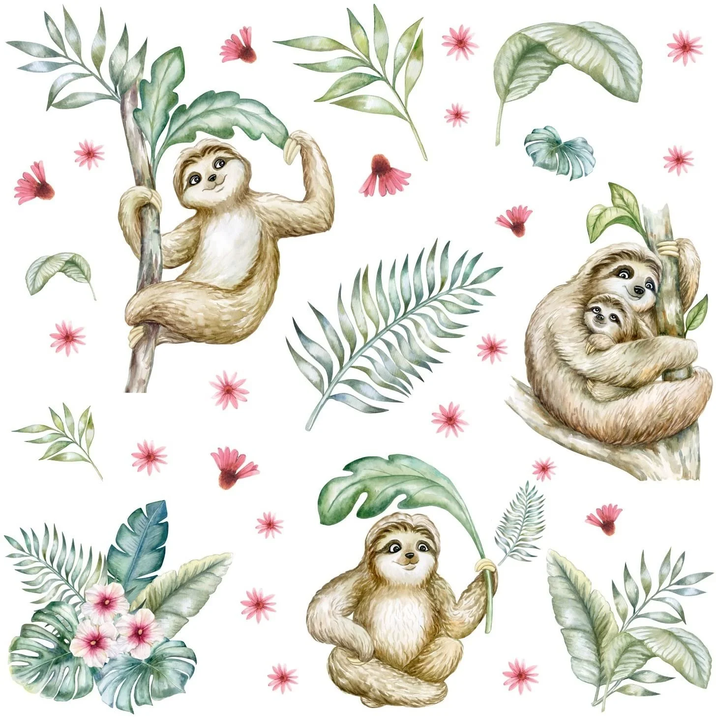 Наклейка на стіну WandSticker4U Sloth Animals I 78 x 72 см Зелена, фото №1