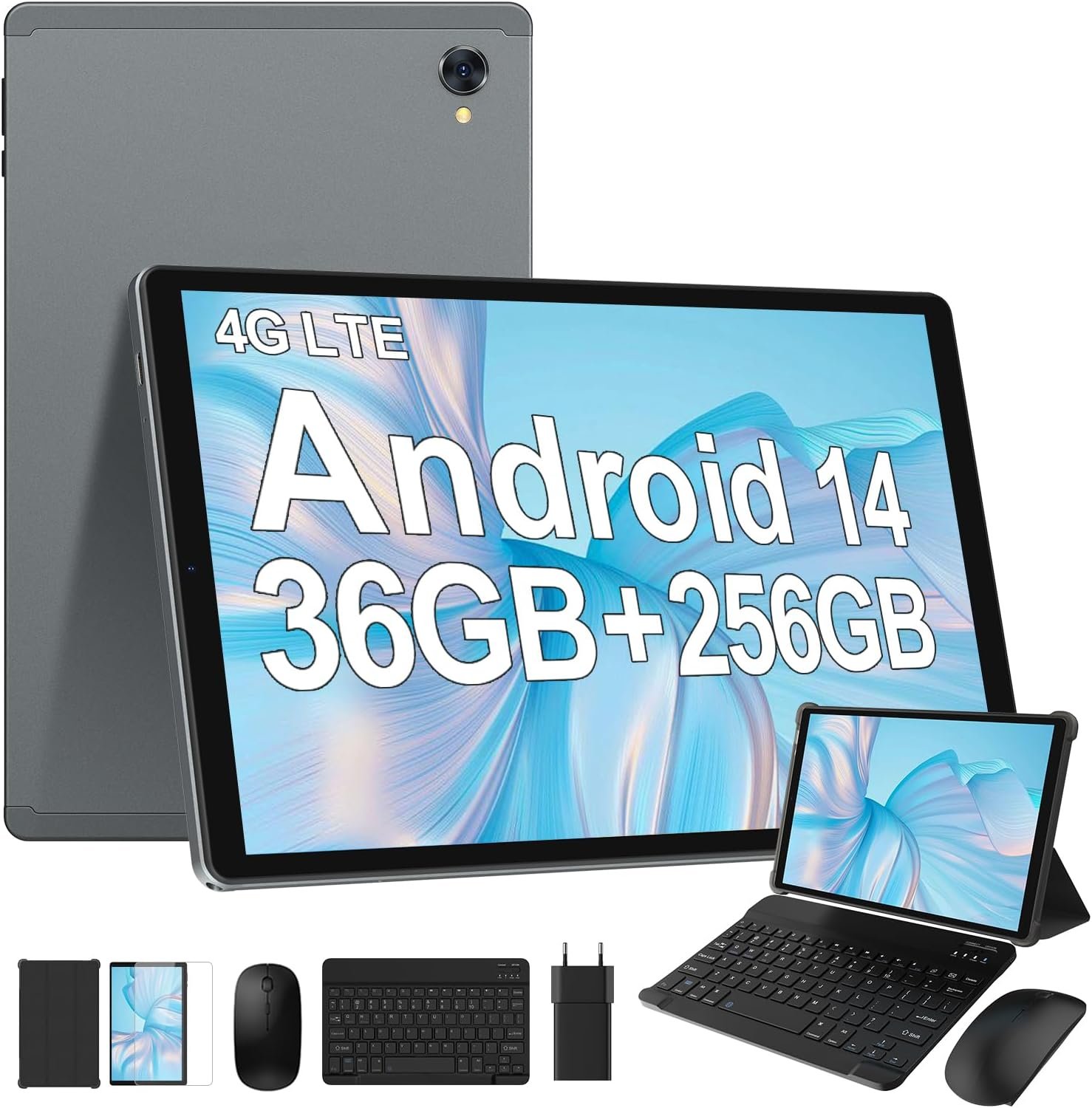 Планшет 10.4'' Full HD LEVIRTU P107-EEA 12+24/256Gb 4G 2-SIM 8 ядер Android 14 8000 мАч Серый, фото №1