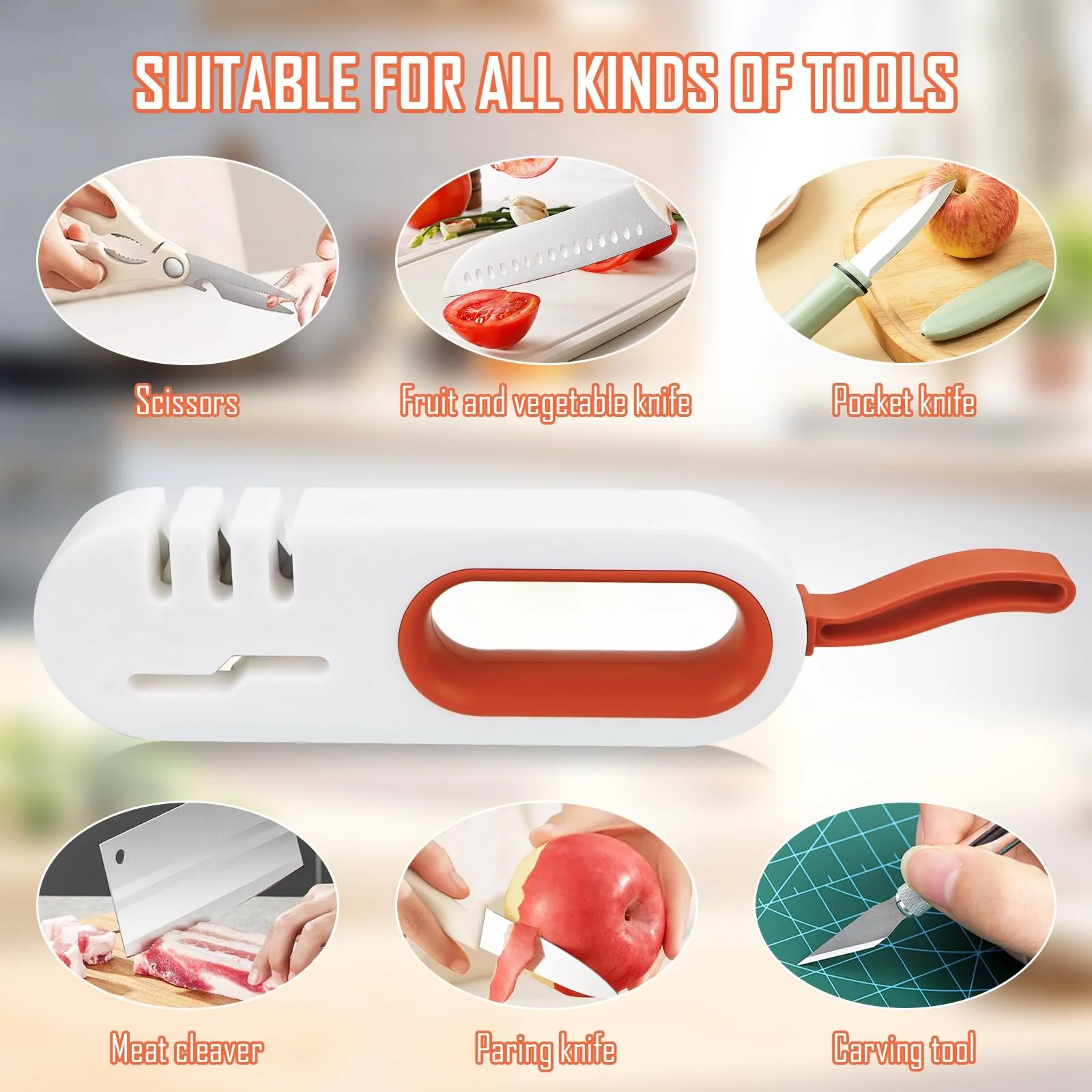 Точилка для ножей 4 в 1 ручная многоуровневая мини для кухонных ножей и ножниц, фото №5