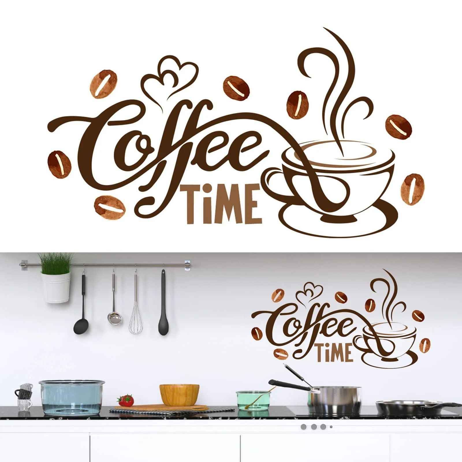 Наклейка на стіну Coffee Time But First Coffee Cappuccino, фото №1