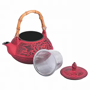Чайник-заварник Чавунний Бамбукова Ручка Ситечко Нержавіюча Сталь 800 мл Червоний synthetic.ua - Фото 1