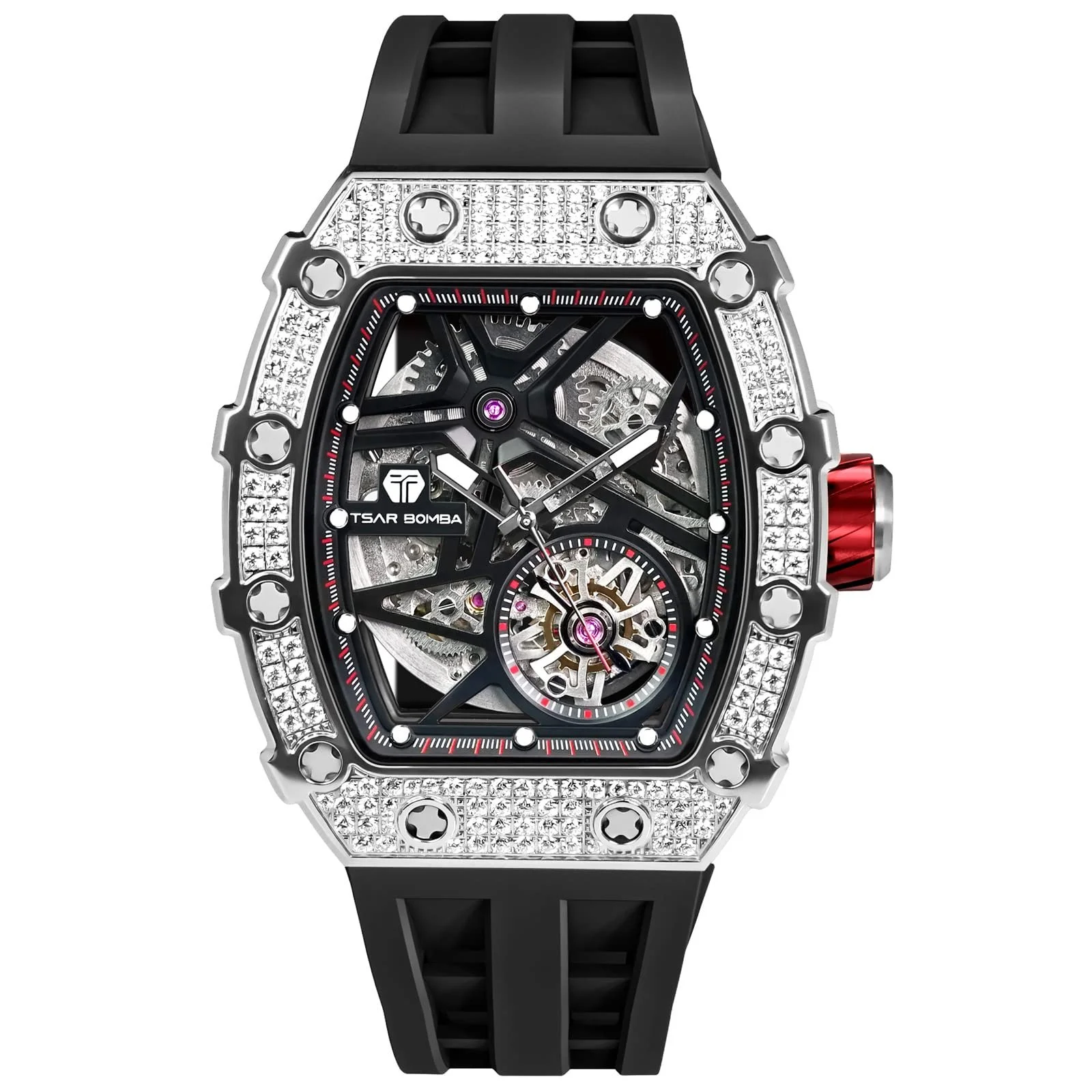 Мужские Автоматические Часы TSAR BOMBA, Японский Механический Механизм, Сапфировое Стекло, Водонепроницаемость 50 м, Безель из Углеродного Волокна, Силиконовый Ремешок, Роскошные Люминесцентные Квадратные Часы, фото №2 Мужские Автоматические Часы TSAR BOMBA, Японский Механический Механизм, Сапфировое Стекло, Водонепроницаемость 50 м, Безель из Углеродного Волокна, Силиконовый Ремешок, Роскошные Люминесцентные Квадратные Часы, фото №2