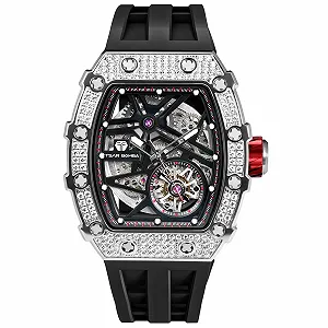 Мужские Автоматические Часы TSAR BOMBA, Японский Механический Механизм, Сапфировое Стекло, Водонепроницаемость 50 м, Безель из Углеродного Волокна, Силиконовый Ремешок, Роскошные Люминесцентные Квадратные Часы synthetic.ua - Фото 1