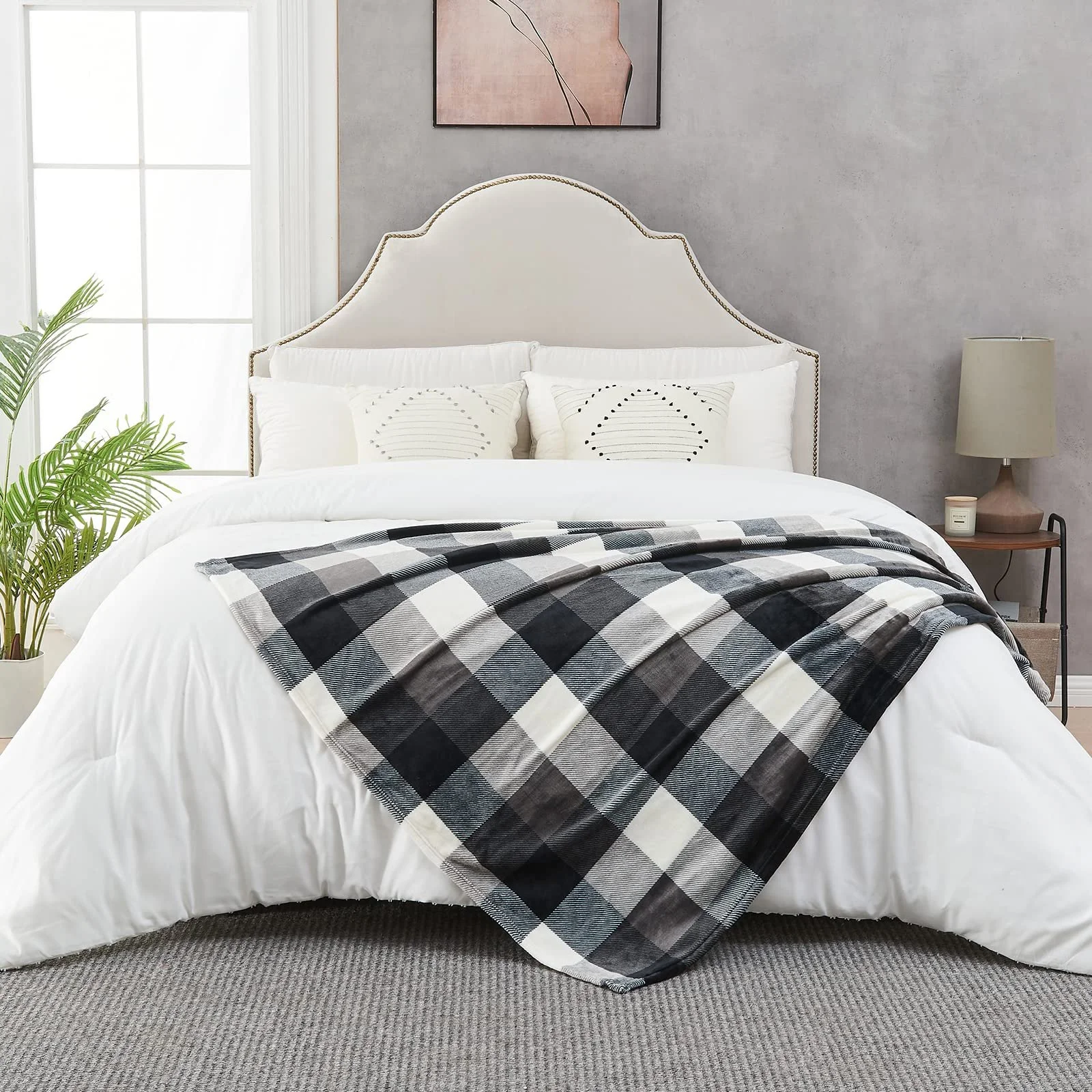Покривало з фланелі SOCHOW 150 × 200 см, Чорно-біла в клітинку, фото №5