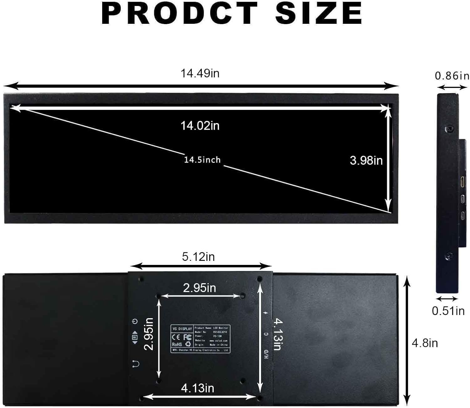 Монитор портативный 14.5" VSDISPLAY VS145ZJ01-T 2K IPS 60 Гц, фото №3