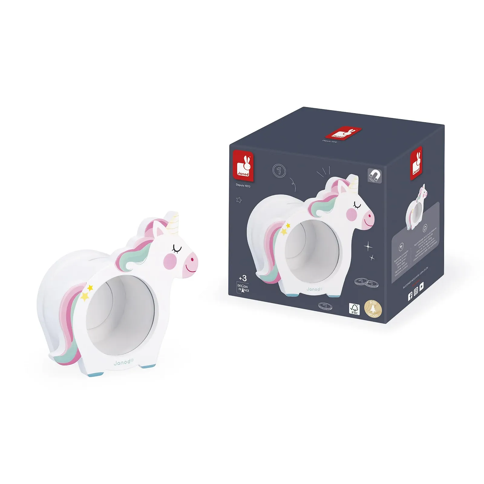 Скарбничка Janod Unicorn J04655 дерев'яна прозора з магнітною кришкою, фото №7