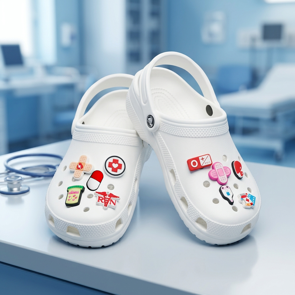 Набір джибітсів для кроксів 10 шт jibbitz crocs джибітси медицина, прикраси на крокси медсестра, набір джибітсів лікар, група крові перша позитивна джибітс, пластир на крокси, медичні аксесуари для взуття, подарунок медику, джибітси аптечка, фото №1