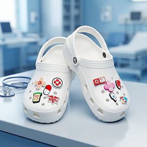 Набір джибітсів для кроксів 10 шт jibbitz crocs джибітси медицина, прикраси на крокси медсестра, набір джибітсів лікар, група крові перша позитивна джибітс, пластир на крокси, медичні аксесуари для взуття, подарунок медику, джибітси аптечка - Фото 1