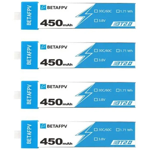Аккумуляторы BetaFPV BT2.0 4 шт 450 мАч 1S 30C для Cetus и Meteor Li-Pol, фото №1 Аккумуляторы BetaFPV BT2.0 4 шт 450 мАч 1S 30C для Cetus и Meteor Li-Pol, фото №1