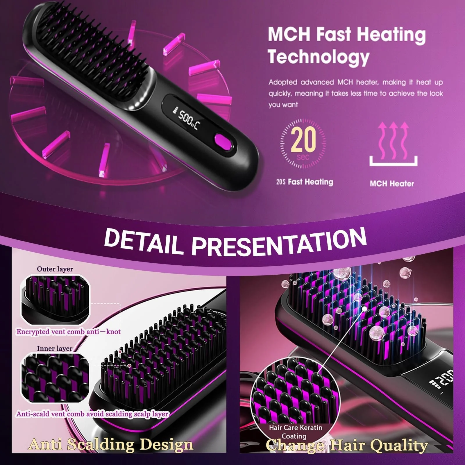 Щітка-випрямляч Go Brush Pro Wireless Rechargeable LED 160-200°C, фото №5 Щітка-випрямляч Go Brush Pro Wireless Rechargeable LED 160-200°C, фото №5