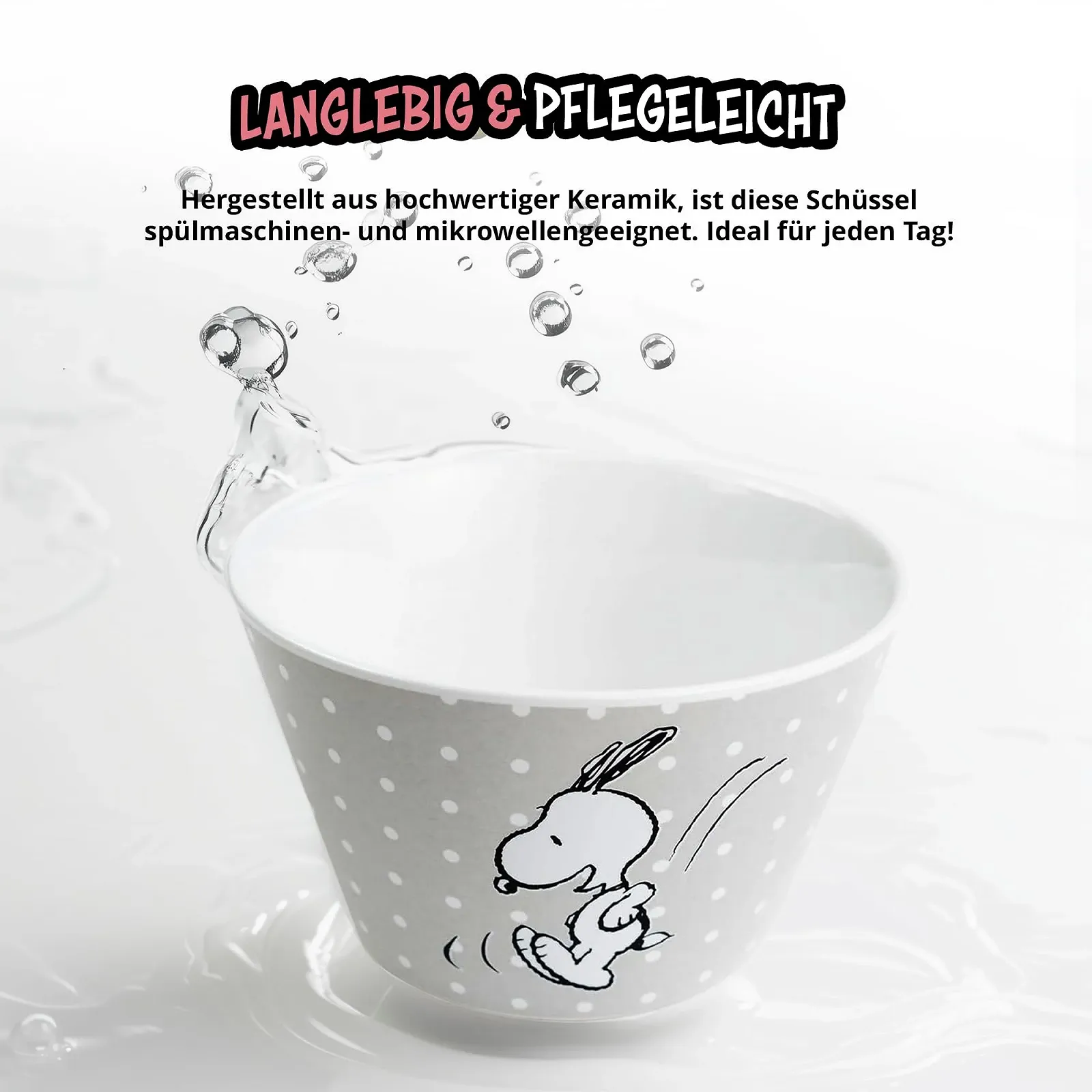 Миска United Labels Peanuts Snoopy 500 мл Серая в горошек Фарфоровая миска для хлопьев, фото №4