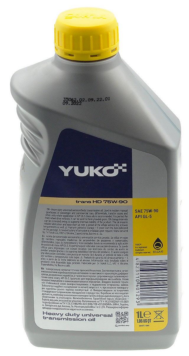 Масло YUKO TRANS SAE 75W-90 HD API GL-5 1 литр арт.смаз567, фото №2