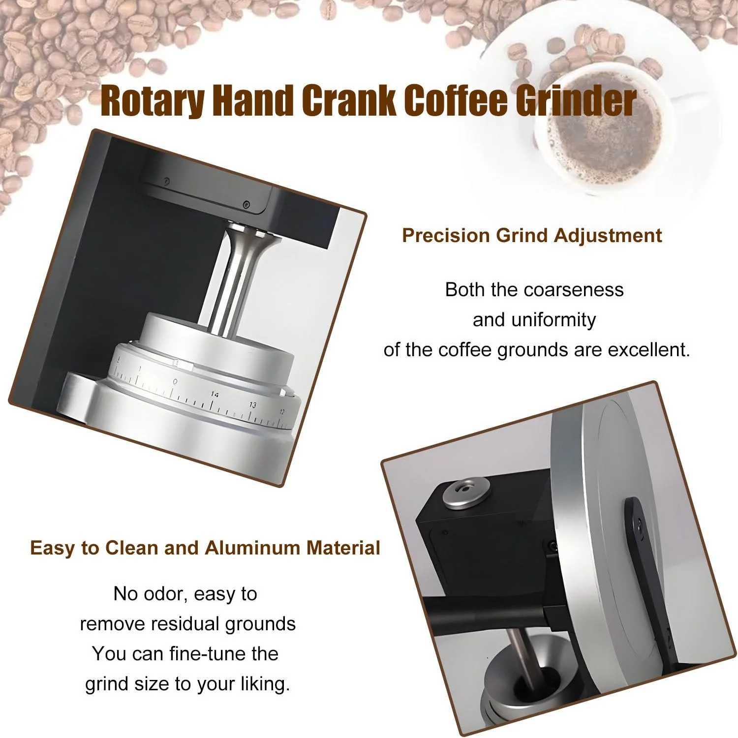 Ручная кофемолка, коническая, регулируемая, фото №4