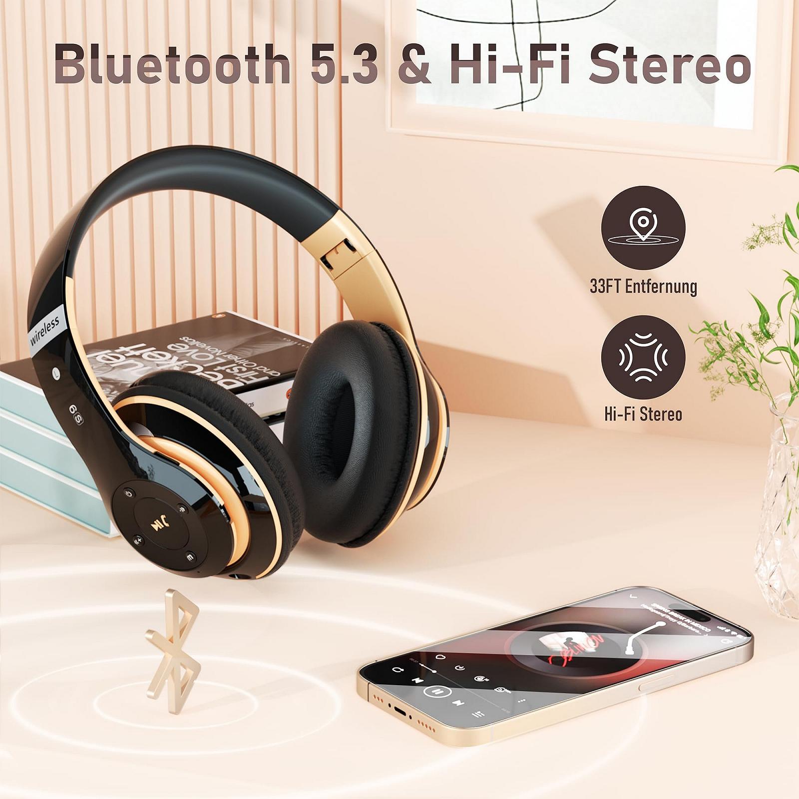 Бездротові навушники Lankey Sound Bluetooth, накладні навушники з 6 режимами еквалайзера, 65 годин роботи бездротових навушників з вбудованим HD-мікрофоном, FM, SD/TF для вулиці, транспорту, подорожей, навчання, фото №3