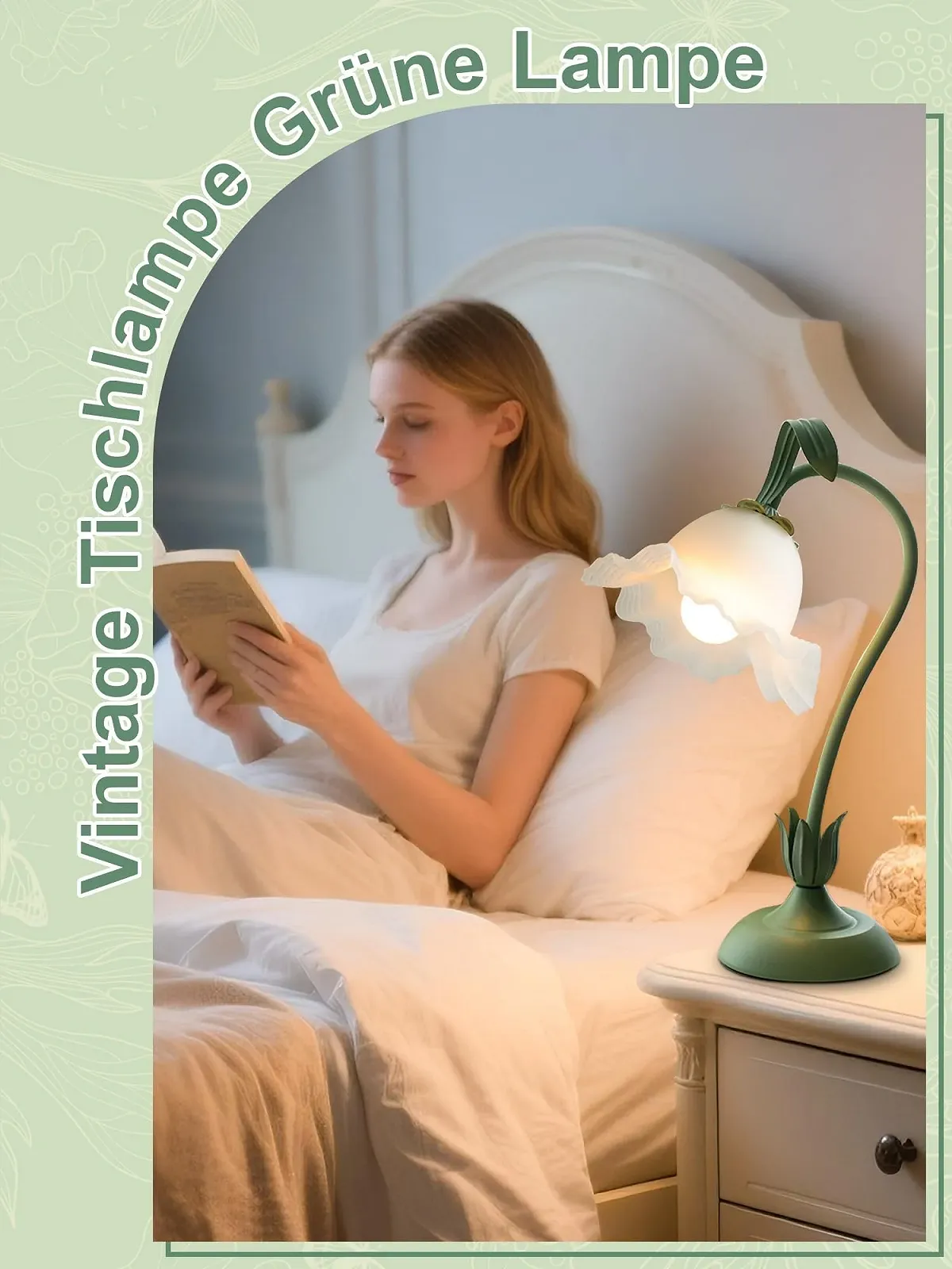 Настільна лампа Flower LED гнучка 3 режими Вінтажний зелений, фото №4