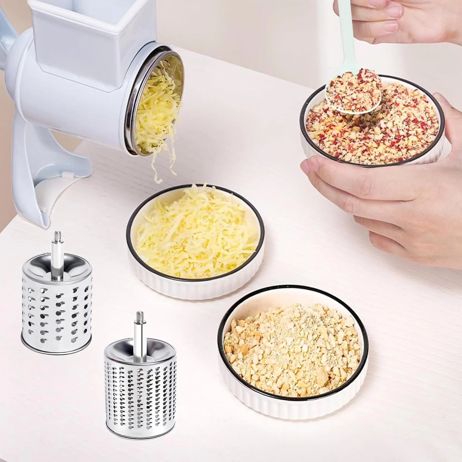 Терка с ручкой, барабанная, нержавеющая сталь, с 2 барабанными лезвиями, фото №7