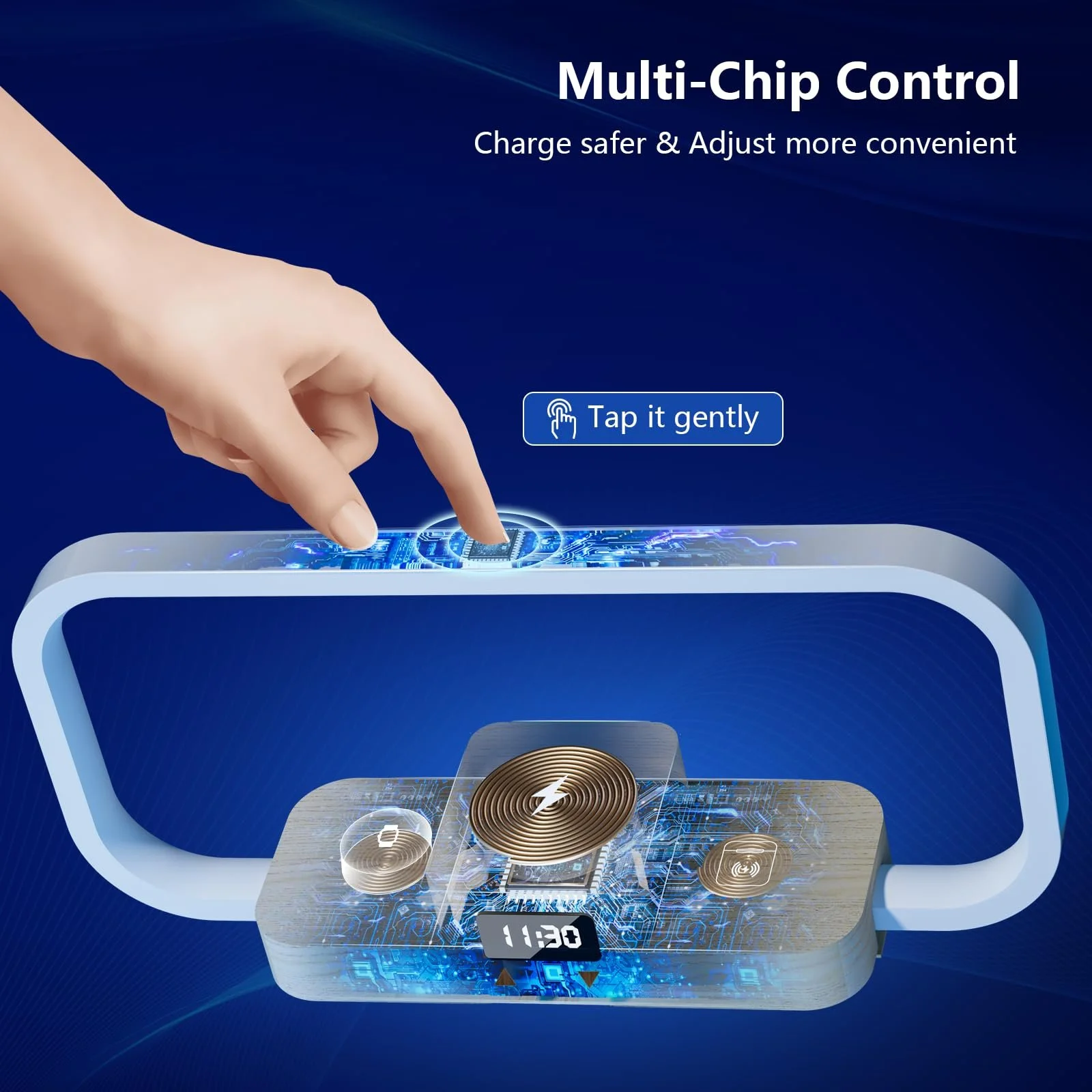 Настольная лампа 3-в-1 Беспроводная зарядка USB Сенсорное управление 5 цветов Дерево, фото №7