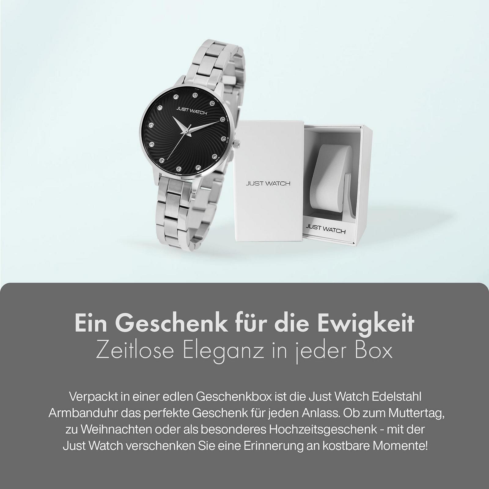 Женские часы Just Watch, нержавеющая сталь, браслет-звено 22 см, диаметр 34 мм, 12 мм, серебристый, фото №6