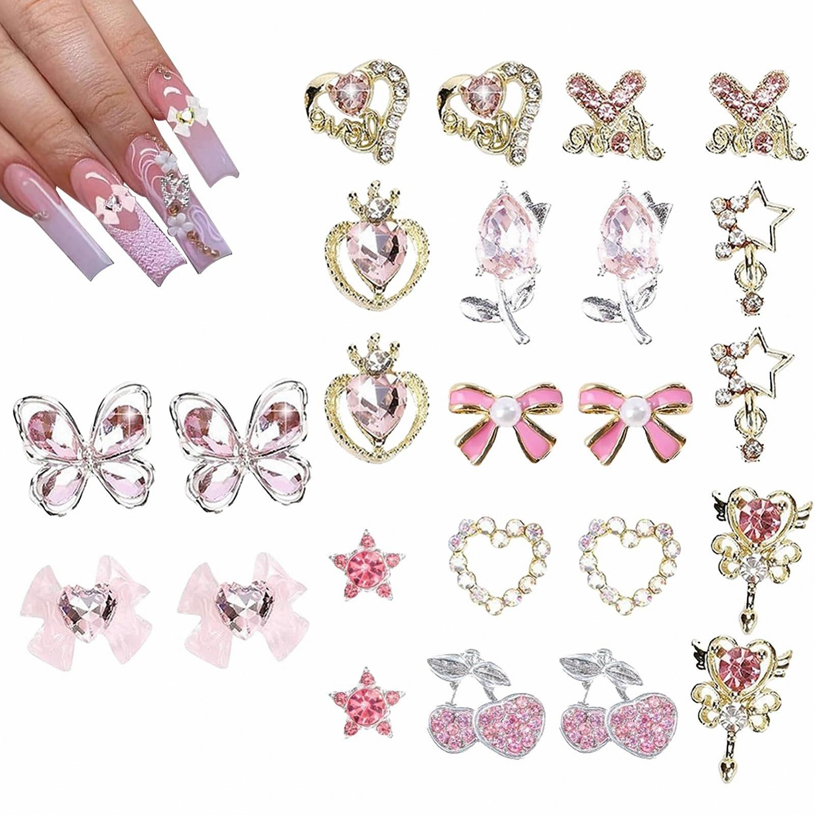 Украшение для ногтей 3D Маникюрные украшения для девочек Подвеска со стразами Цветок вишни Звезды Сердца Бабочки Аксессуары для ногтевой студии и начинающих для создания стильного маникюра, фото №1