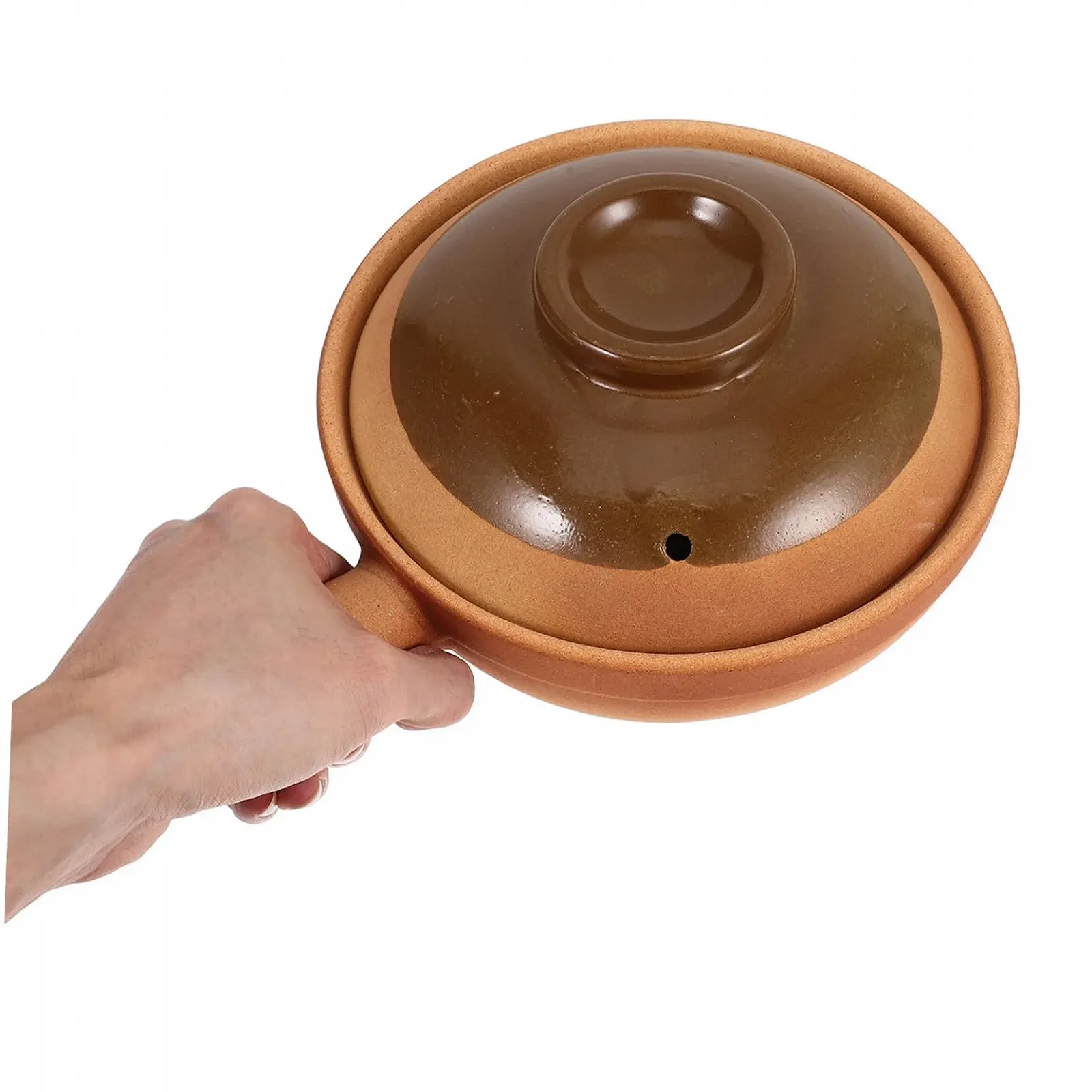 Горщик для запікання традиційний керамічний глиняний з кришкою 850 мл, фото №7