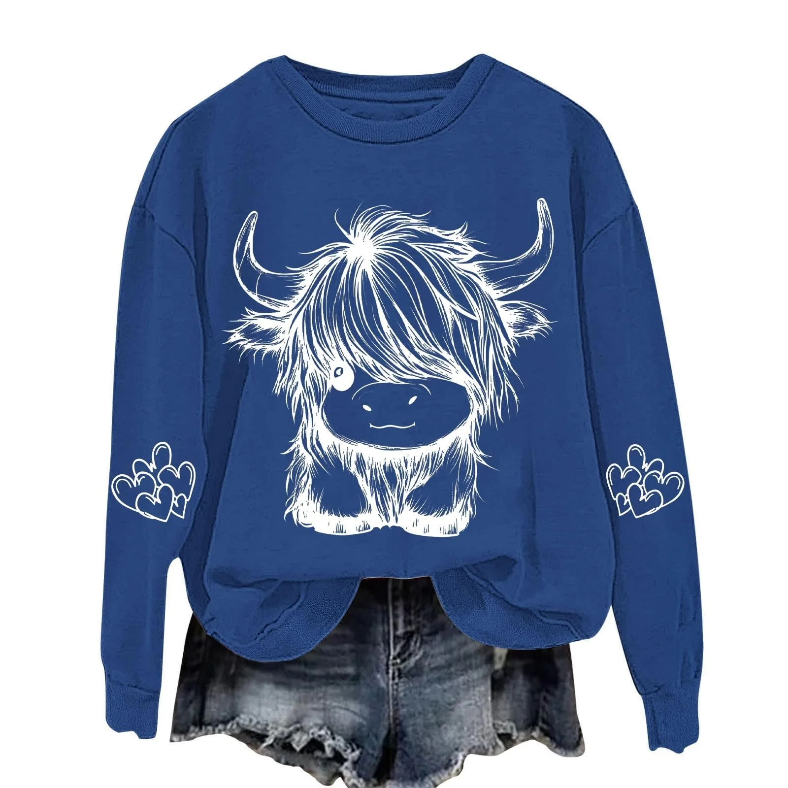 Лонгслив Komiseup Basic с круглым вырезом, с принтом животных, спортивный, без капюшона, повседневный, с коровьим принтом, для подростков M, фото №1