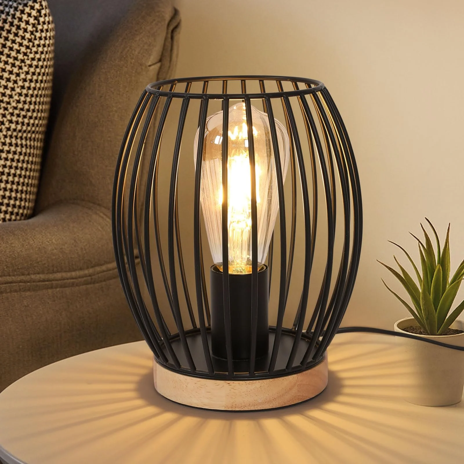 Настільна лампа Comely Ретро Індустріальна Металева клітка Чорна, фото №5