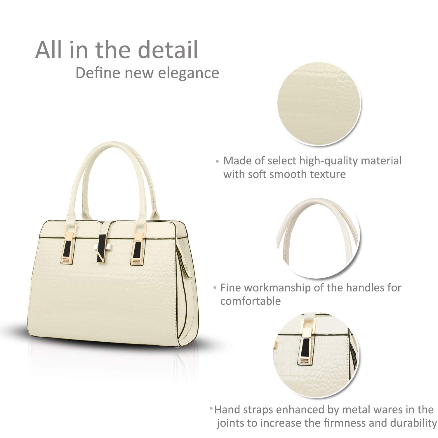 Сумка Nicole&Doris, женская, с верхней ручкой, модная, из лакированной кожи, модель Shell, портативная, на плечо, цвет кремово-белый, фото №6