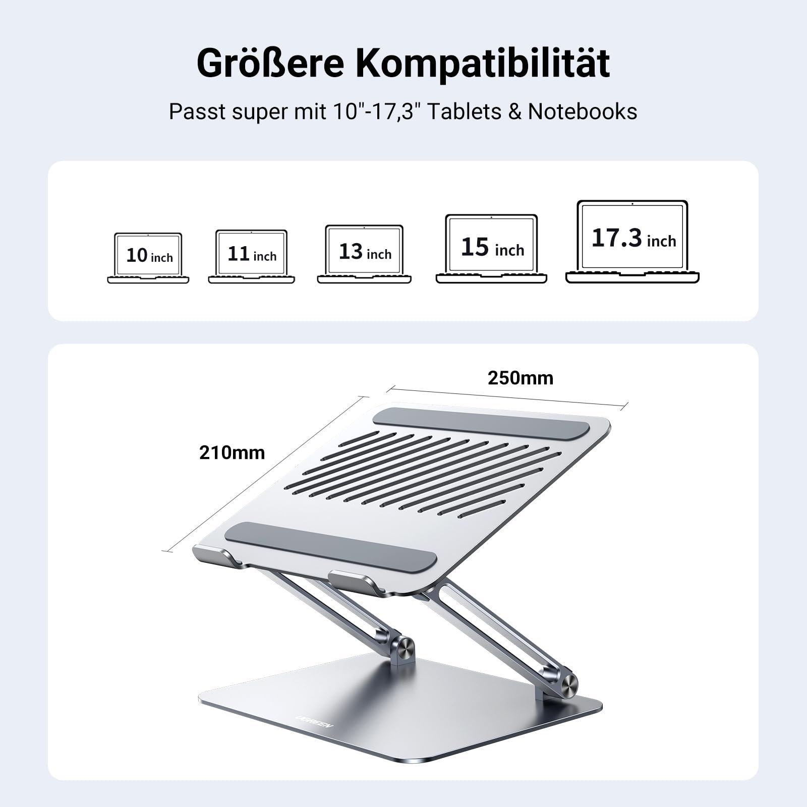 Підставка для ноутбука UGREEN Регульована по висоті Складна Вентильована Сумісна з усіма ноутбуками 10-17,3 дюймів Silver, фото №3