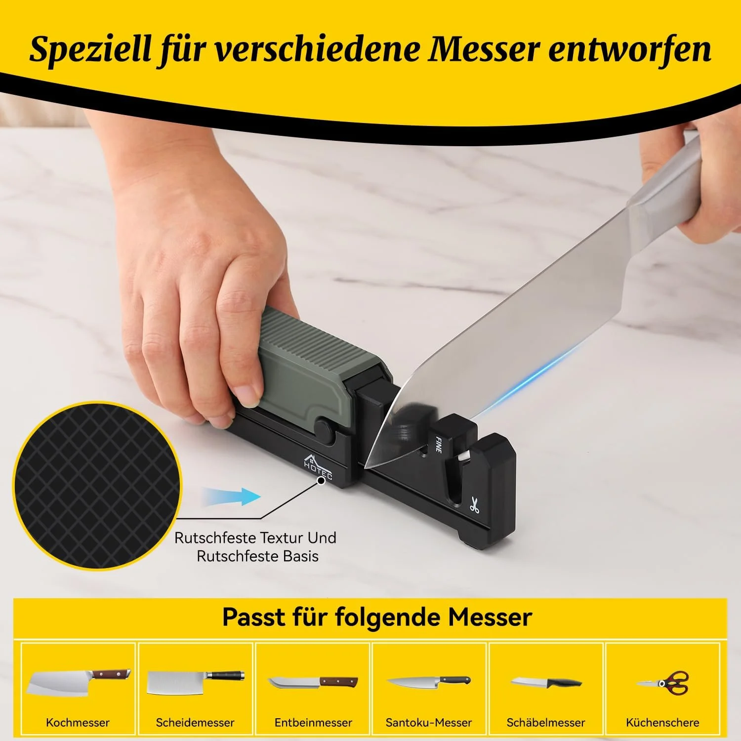 Точило для ножів Hotec розкладна ABS кераміка та вольфрамова сталь чорна, фото №7