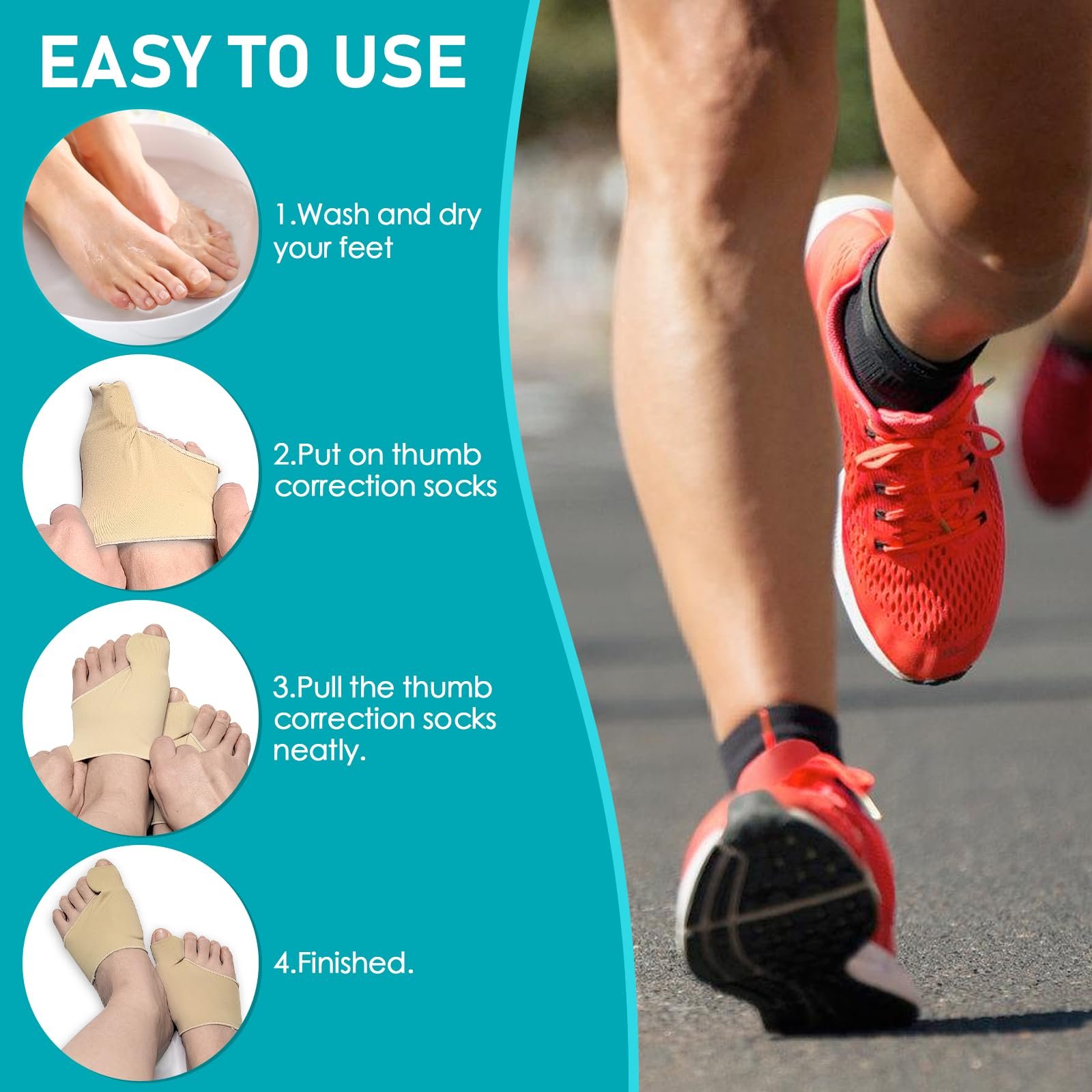 Носки Hallux Valgus, Коррекция Hallux Valgus, Корректор большого пальца стопы Hallux Valgus, Повязка для большого пальца стопы, Повязка Hallux Valgus с силиконовыми подушечками для мужчин и женщин (37-43 M, телесный цвет), фото №5