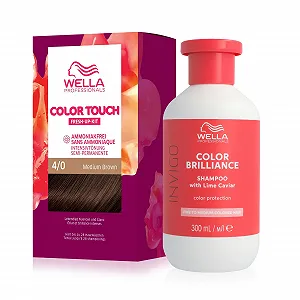 Демі-перманентна фарба для волосся без аміаку 4/0 Середній коричневий (130 мл) та Шампунь для захисту кольору Color Brilliance для тонкого волосся з низьким значенням pH (300 мл) - Фото 1