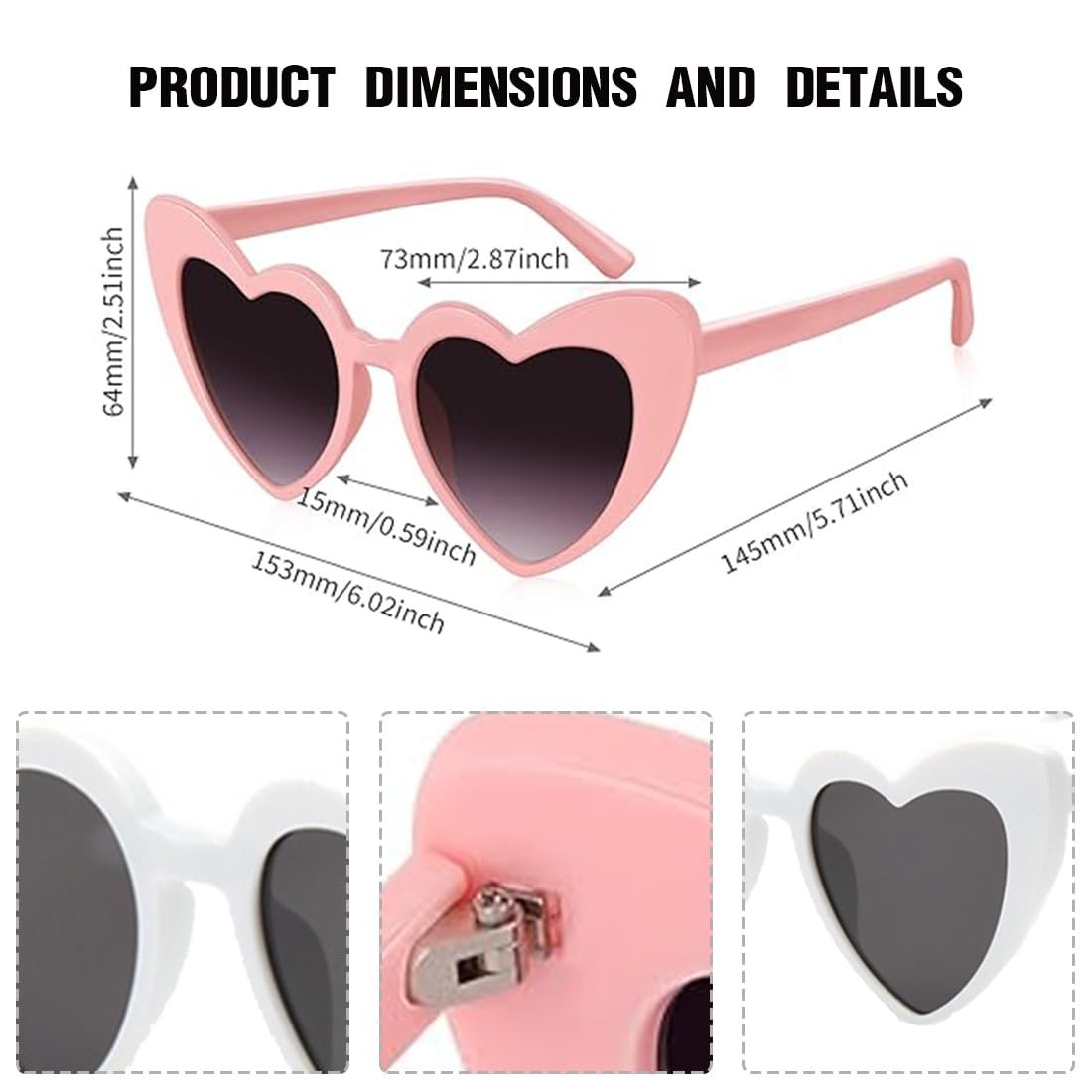 Сонцезахисні окуляри Серце ZKSXOA Вінтаж Набір 2шт Рожевий, Білий, фото №3 Сонцезахисні окуляри Серце ZKSXOA Вінтаж Набір 2шт Рожевий, Білий, фото №3