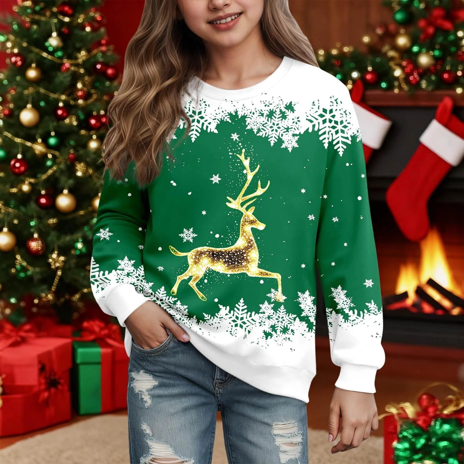 Джемпер Рождественский для девочки 134 Толстовка 110 - Повседневный джемпер для уюта и стиля, идеально подходит для ежедневного использования, фото №3