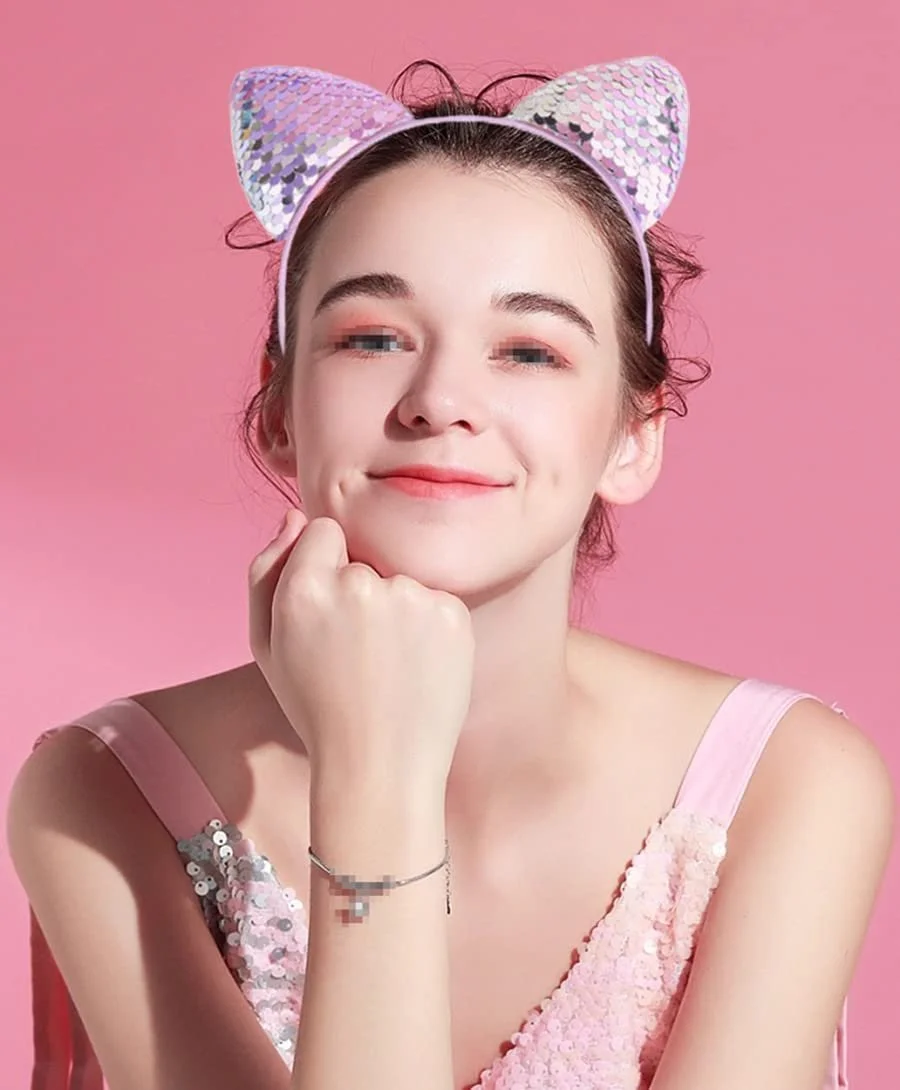 Набір обручів для волосся з котячими вушками з двосторонніми паєтками, фото №3