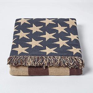 Покрывало Homescapes America Flag Тканое вручную 100% Хлопок 125 x 150 см - USA Stars & Stripes Жаккардовое покрывало/одеяло для дивана/кресла с бахромой synthetic.ua - Фото 1