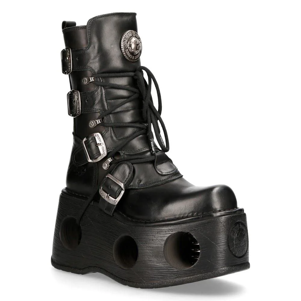 Черевики New Rock Neptuno 373-S2 Metallic Black шкіряні на платформі з готичною пряжкою, фото №2