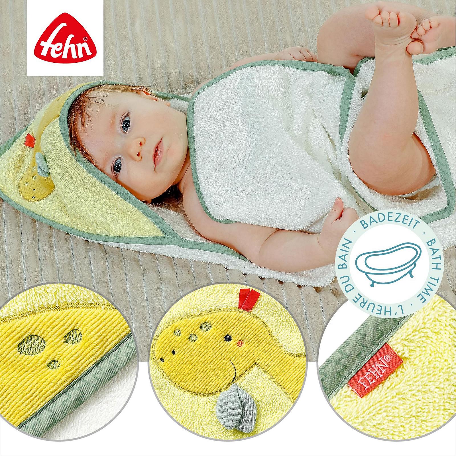 Рушник для ванни Fehn Baby Dino дитячий пончо, махрова тканина та серветка Dino Wash Mitt з мотивом, фото №4