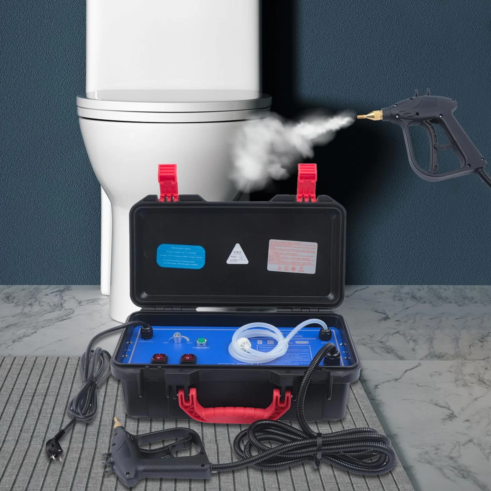 Пароочисник 3000 W з LED-ліхтариком та насадками-щітками портативний, фото №8