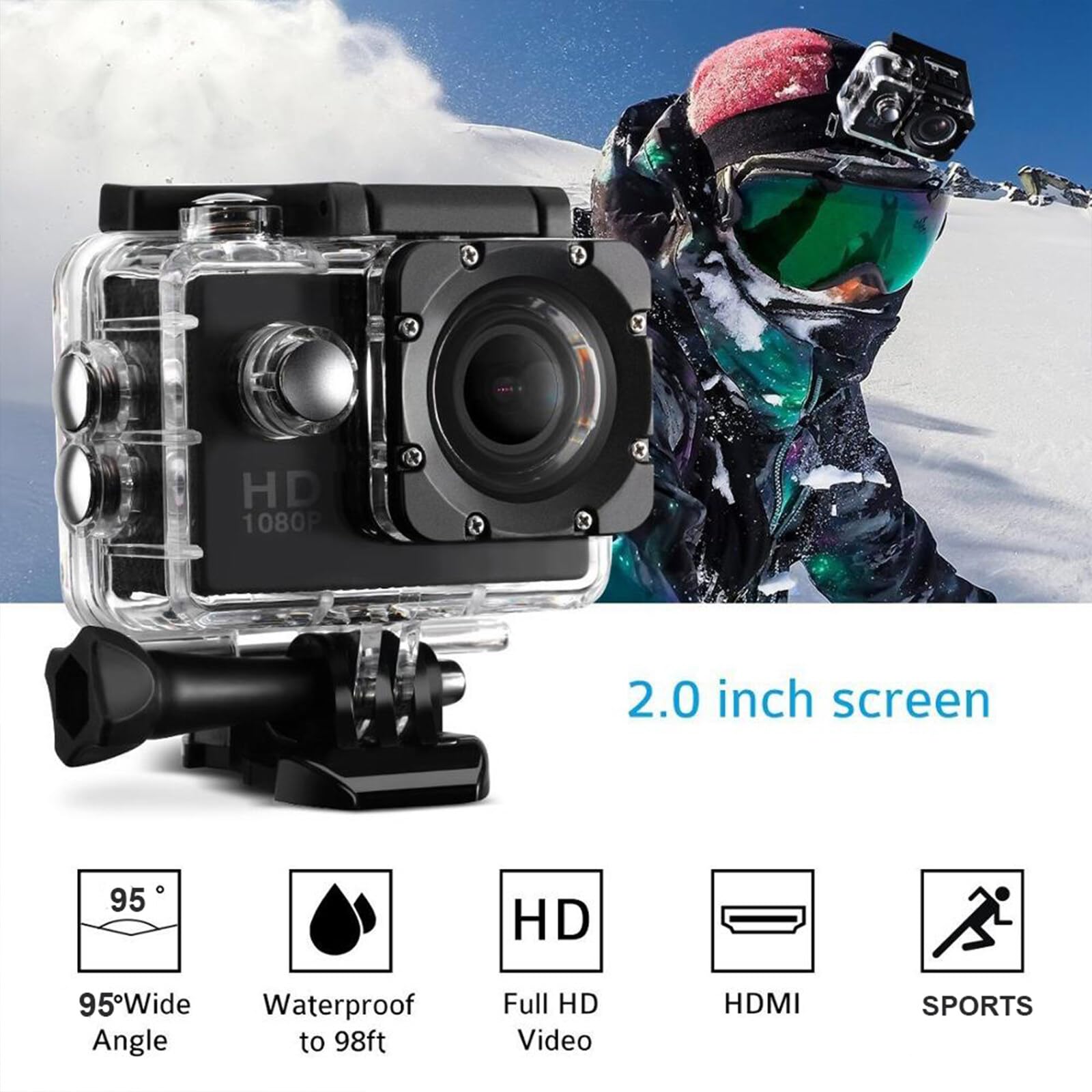 Камера SANON Action Sports HD с широкоугольным объективом водостойкий корпус, фото №6