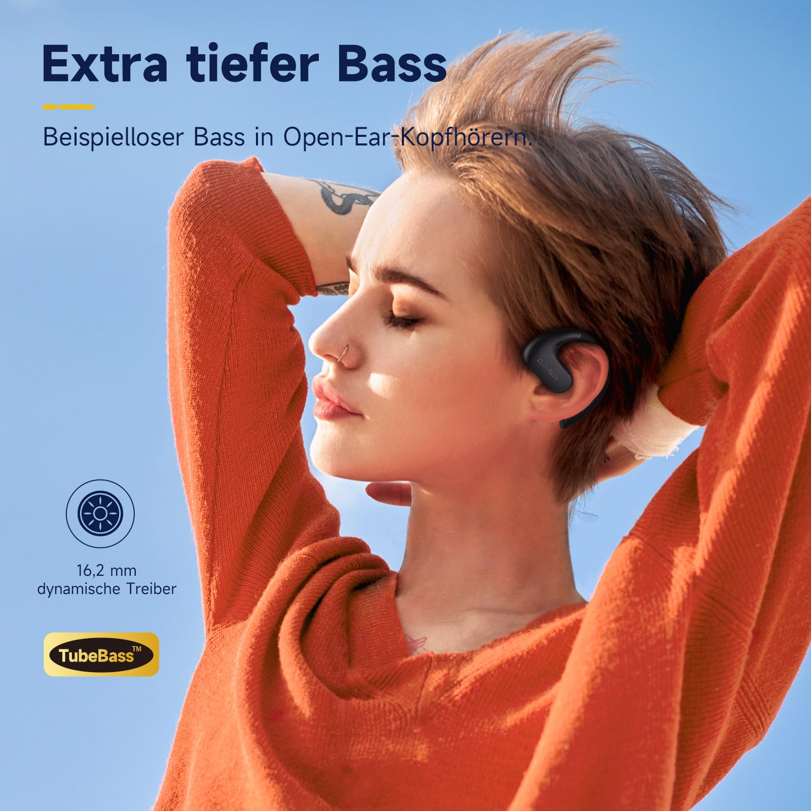 Навушники OneOdio OpenRock S Відкриті з дротом ВАК, Bluetooth 5.3 Бездротові Навушники 60 годин відтворення Глибокий бас IPX5 з вбудованим ENC мікрофоном для спорту Чорний, фото №2