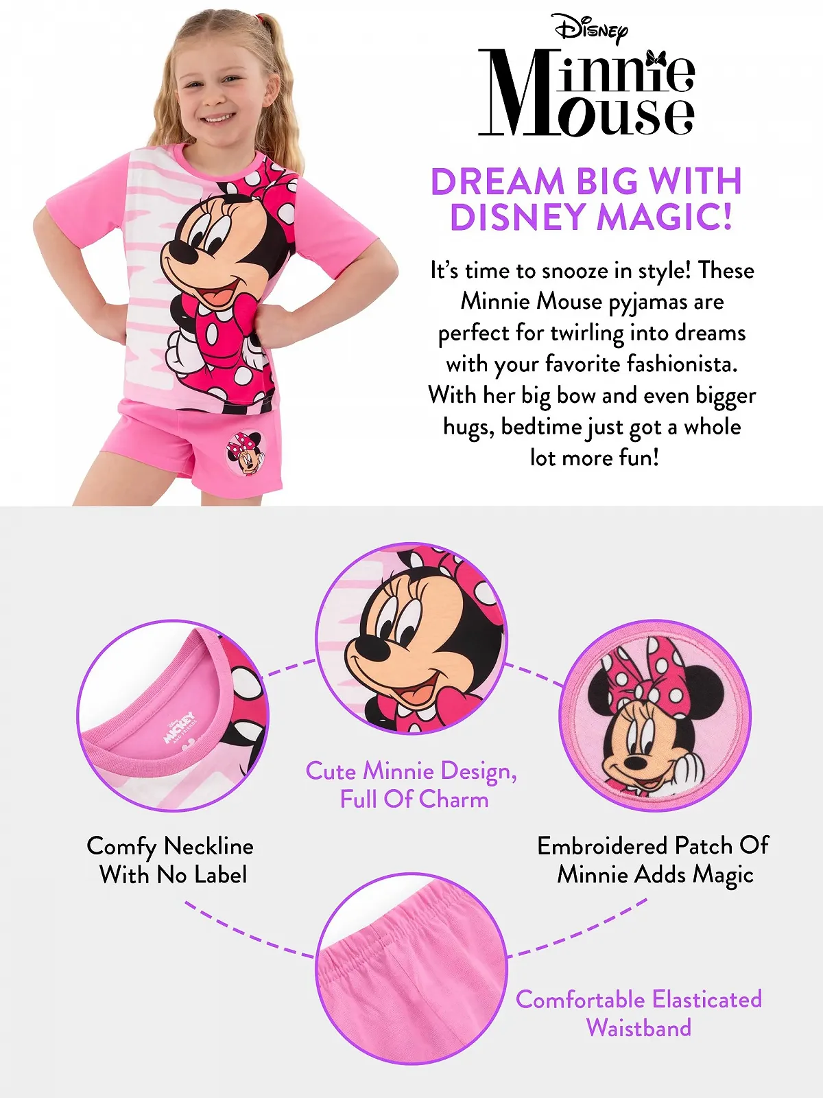 Піжама Disney Minnie Mouse Літня піжама для дівчат Дитяча піжама Minnie Mouse, фото №6 Піжама Disney Minnie Mouse Літня піжама для дівчат Дитяча піжама Minnie Mouse, фото №6