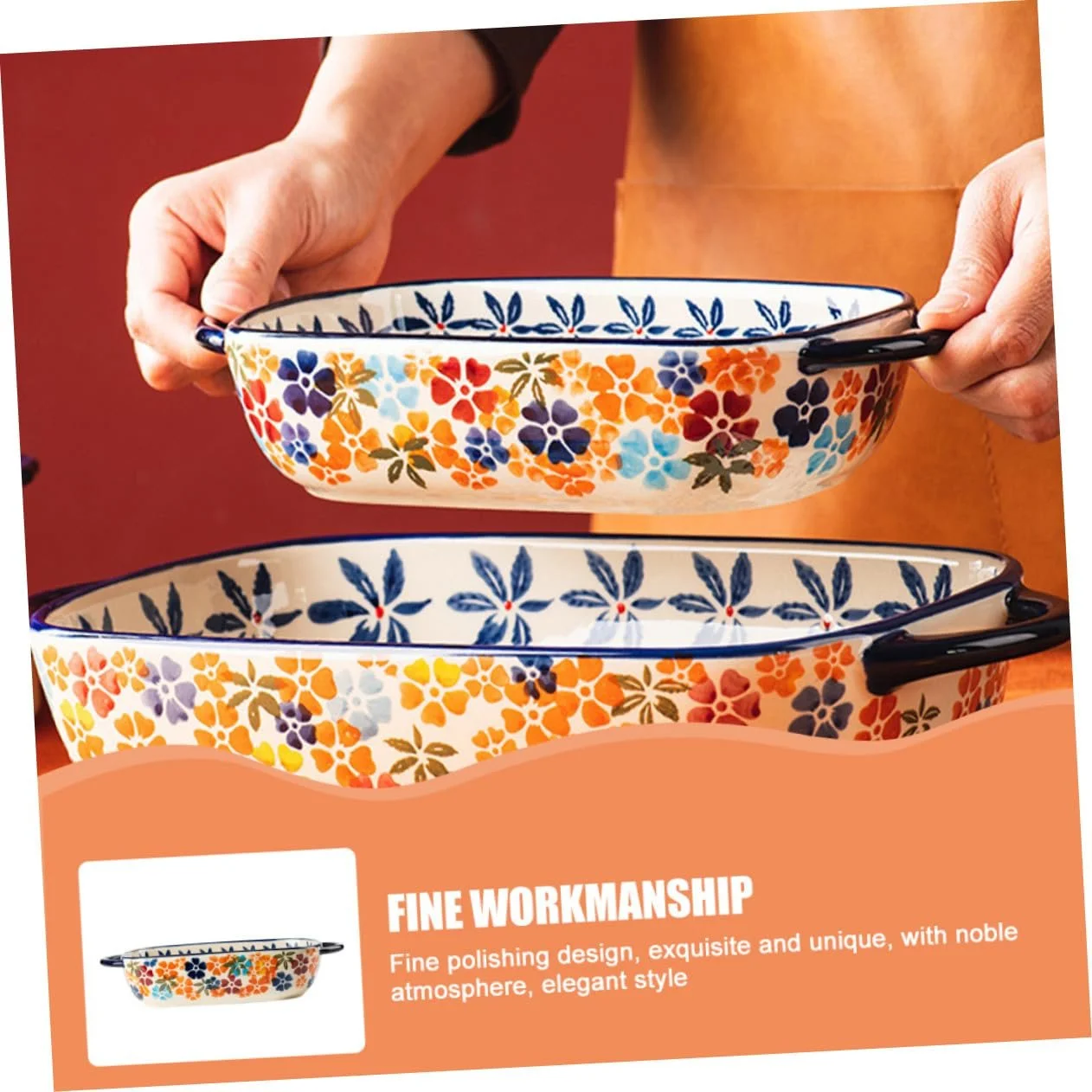 Форма для запекания Toyvian Ceramic с двумя ручками керамическая термостойкая элегантная, фото №9 Форма для запекания Toyvian Ceramic с двумя ручками керамическая термостойкая элегантная, фото №9