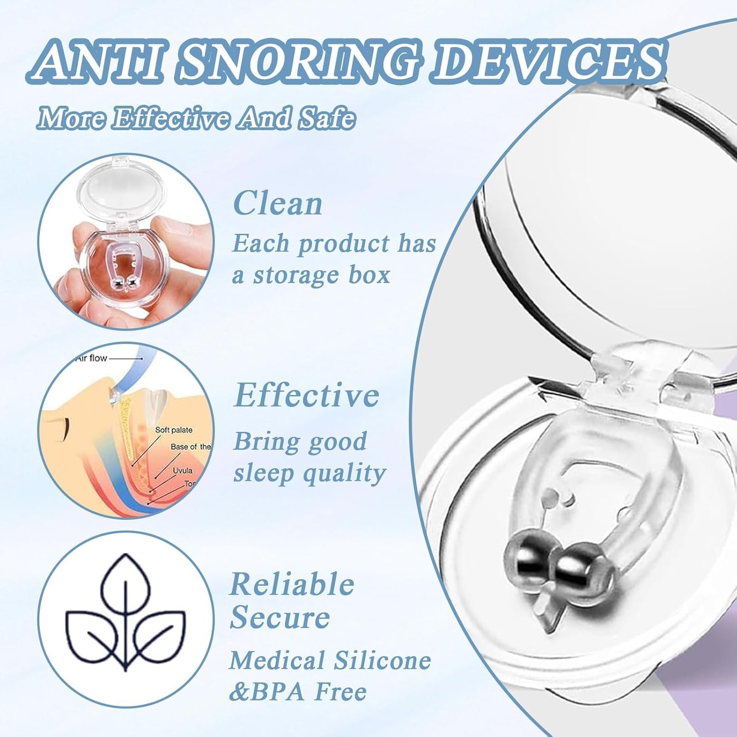 Засіб від хропіння Кліпса для носа 6 шт для покращення сну та дихання, фото №5