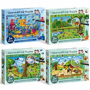 Пазлы для детей 4 x 60 деталей Динозавры Ферма Лесные животные Морской мир - Фото 1