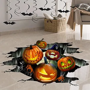Наклейка на стіну Набір з 2 шт. 3D Гарбуз Хелловін Підлогова 90 x 60 см - Фото 1