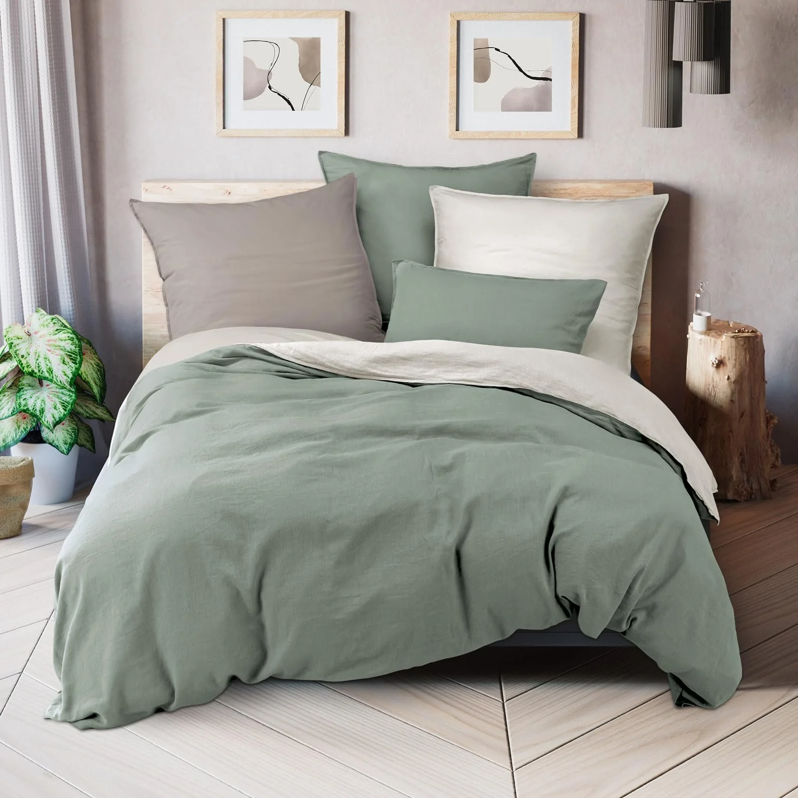 Постільна білизна Pure Label Напівльон Зелена 135 x 200 см + 40 x 80 см Не потребує прасування Бельгійський льон Бавовна, фото №1