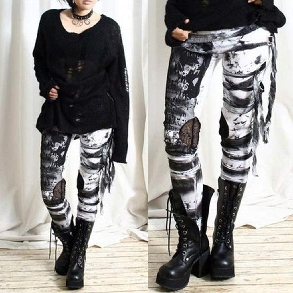 Gothic Женские с высокой талией Punk Halloween Steampunk Distressed Tie-Dye Skinny, фото №2